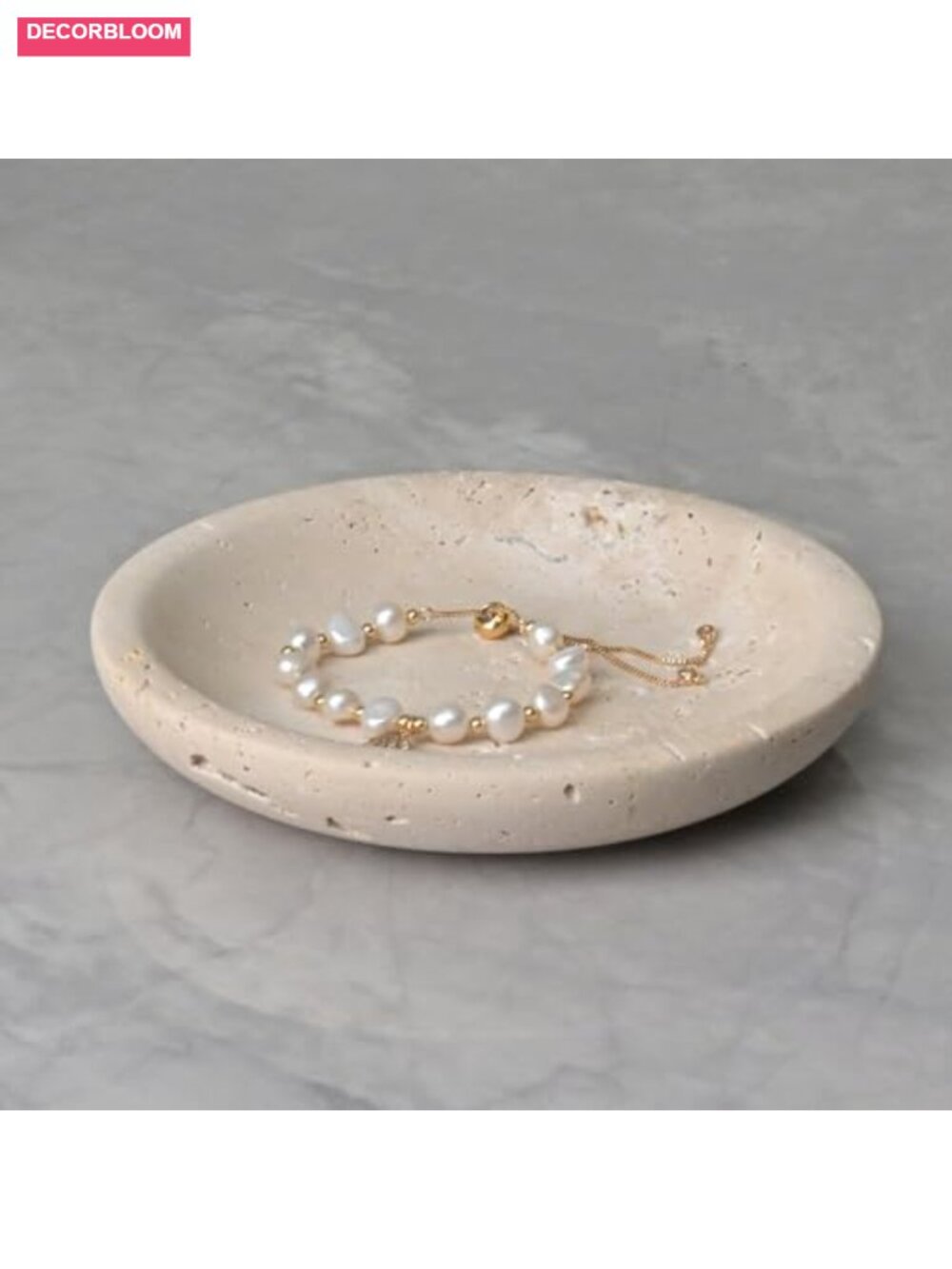 Natural Beige Travertine Ring Dish Jewelry Tray Organizer - 5.5" Trinket Dish